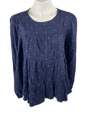 Blu Pepper Women Large Tiered Babydoll Blouse Blue Dot NWT