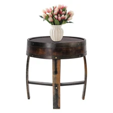 Solid Wood Round Barrel-style End Table Home Tea/coffee Table Wine Side Table