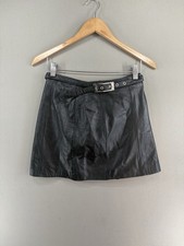 Vintage Maxima Wilson's Leather Mini Skirt 8 Black Belted Y2k 90s