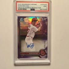 2022 Bowman Chrome Prospect Purple Refractor Won-Bin Cho PSA 9 MINT Auto 024/250