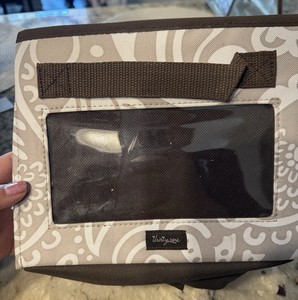 Thirty-One Fabric Storage Basket Brown Beige Paisley Print with Label Holder