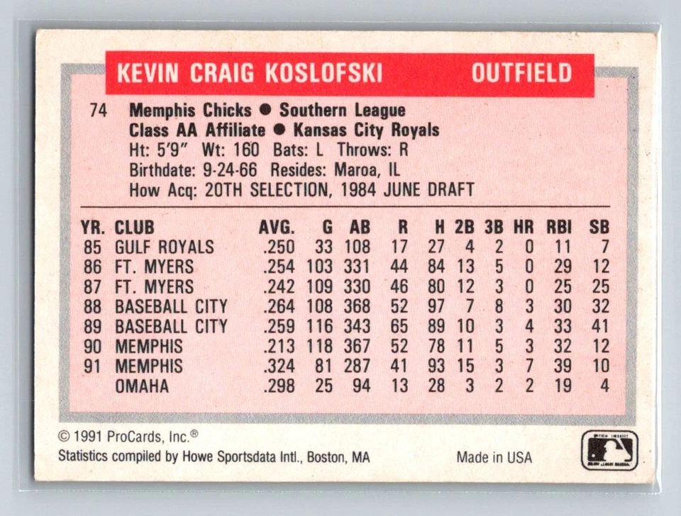 1991-92 ProCards Tomorrow's Heroes #74 Kevin Koslofski Memphis Chicks - Image 2 of 2