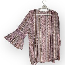 Gypsies Moondust Ditsy Floral Kimono Duster Crochet Cardigan Pink Women's XL
