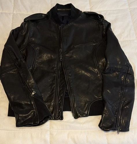 RAG & BONE COLLECTION RARE DESIGNER MENS BLACK LEATHER MOTORCYCLE JACKET - product listing photo