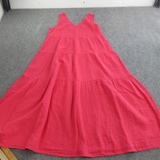 Quince Dress Womens M Pink Organic Cotton Tiered Maxi V Neck Sleeveless Sundress
