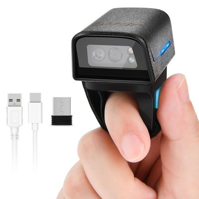 1D 2D Bluetooth Portable Ring Barcode Scanner, Wearable Mini Barcode Reader w...