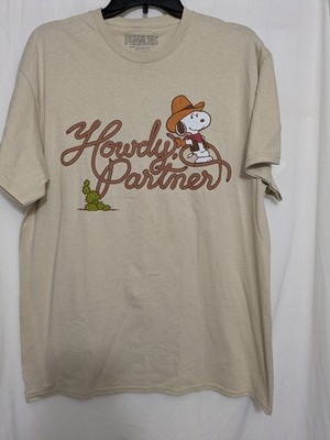 Peanuts Snoopy  Howdy Partner  Graphic T-Shirt Men s Large Tan Western Tee