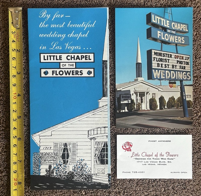 VINTAGE LITTLE CHAPEL OF THE FLOWERS BROCHURE POSTCARD BUSINESS CARD LAS VEGAS