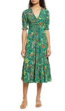 Boden Sienna Mid Green Floral Print Crepe Style Midi Tea Dress - BNWT Size 12 L