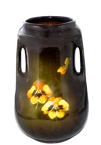 Vintage McCoy Loy-Nel-Art Pottery Vase, c1905 Double Handle Floral Motif MINT