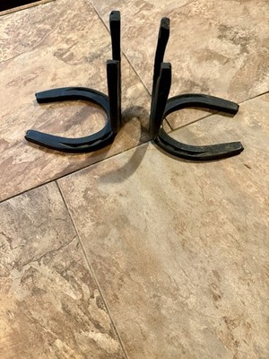 Handmade Vintage Iron Horse Shoe Bookends W/Brass Welds 3 3/4W And 4 1/4L heavy