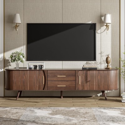 TV Stand for 80'' TVs, Curved Waterproof Media Console w/2 Cabinets & 2 Drawers
