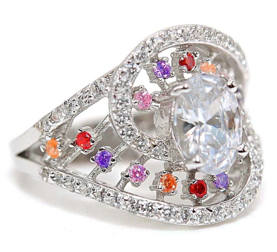 Anillo de plata esterlina 925 con zafiro y topacio tratados de 3 quilates talla 8 mm2-8 Foto 2 de 3