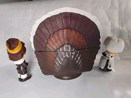 Vintage Hand Painted Ceramic Turkey Candy Cookie Jar 7" Thanksgiving Pilgrim - Picture 4 of 11