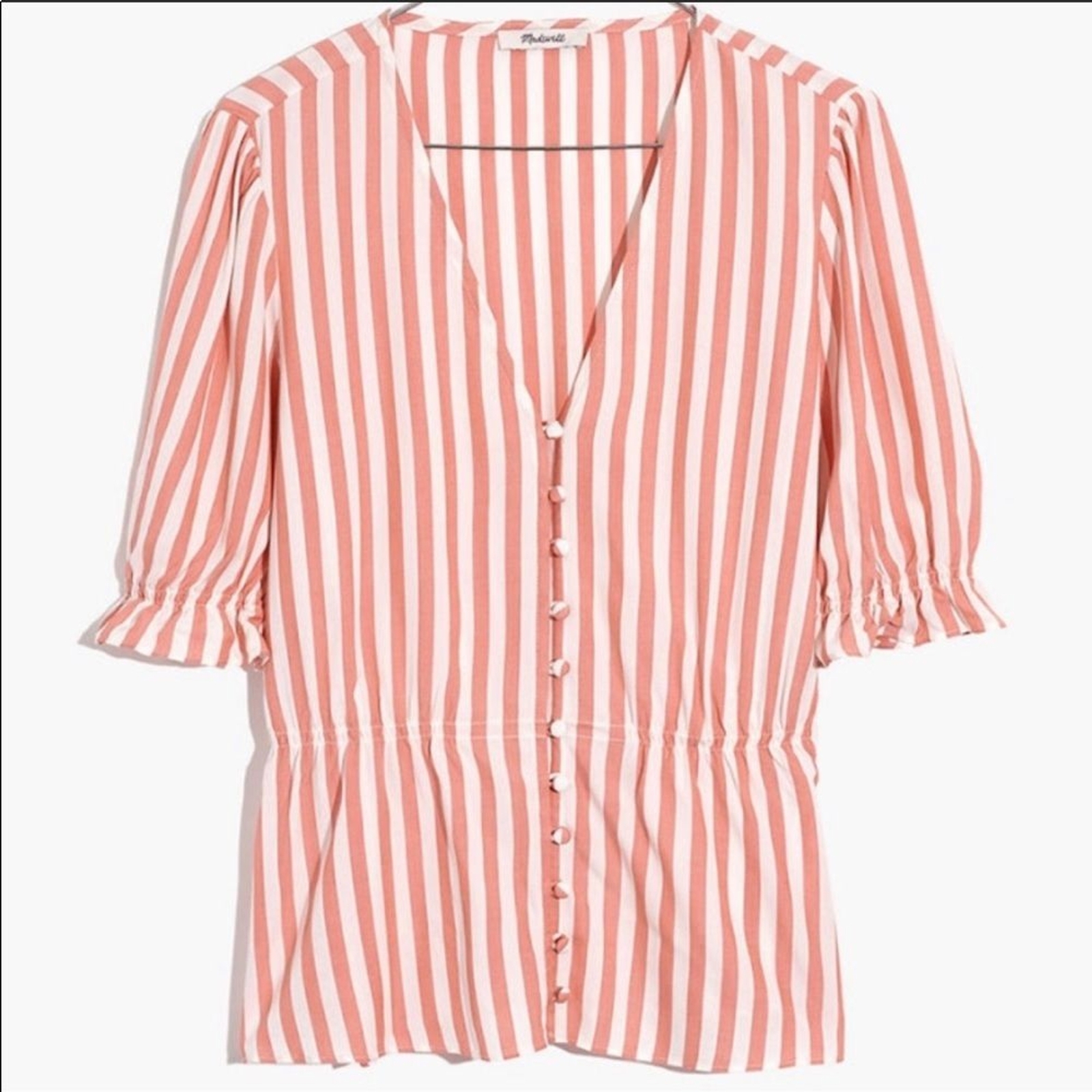 Madewell Pink and White Stripe Peplum Top Sz Small