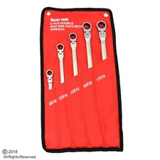 Double Box End Ratcheting Wrench 5 pc Metric Universal Flexible Head Auto Flex