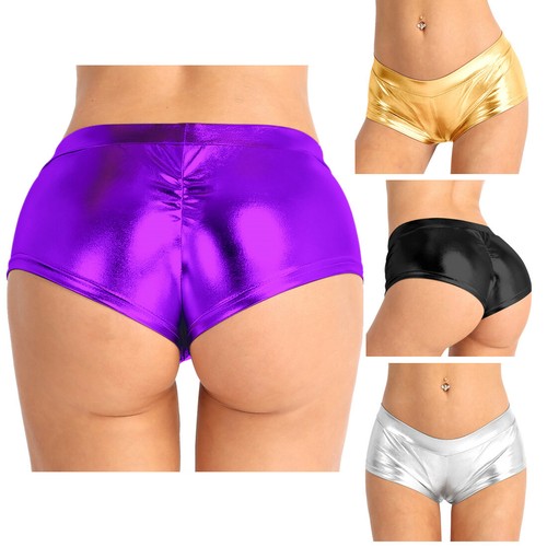 Women Wet Look Hot Pants Shiny Metallic 