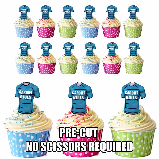 PRECUT Cardiff Blues Rugby Shirts Edible Cupcake Toppers ...