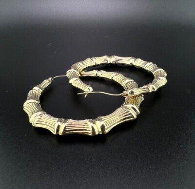 14 Karat hohle Gelbgold Bambus Design Creolen