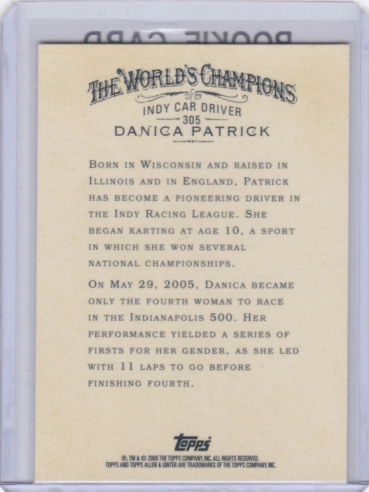 DANICA PATRICK ROOKIE CARD 2006 Topps Allen & Ginter's NASCAR RACING $$ SP RC! - Image 2 of 2