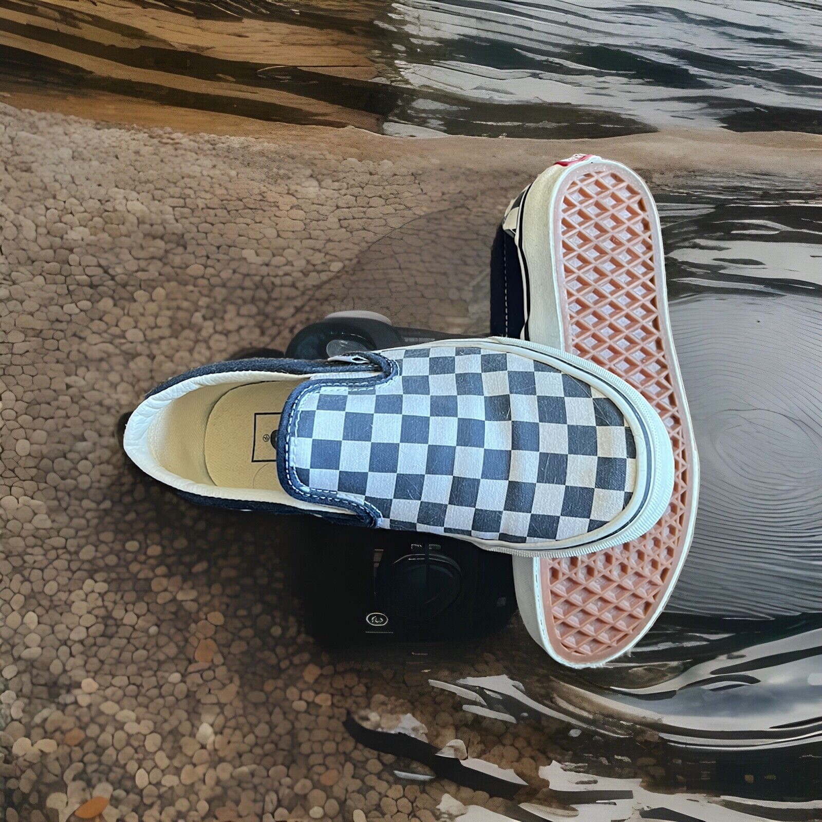 Vans Classic Slip-On Checkerboard Navy Sneakers Men 5 Women 6.5-image