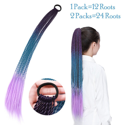 1-2PCs Colored Hair Extensions Braided Ponytail for Girls Women Kids Hair Rings - Picture 22 of 32