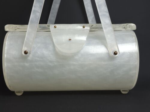 Borsetta scatola botte lucite stile intagliato vintage perla marmorizzata metà secolo LEGGI TUTTO - Foto 3 di 24