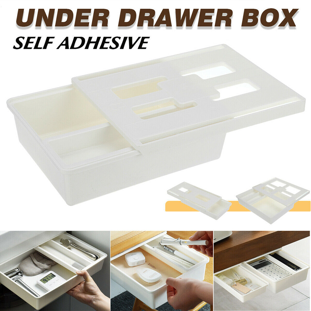 Self Adhesive Under Desk Drawer Table Hidden Storage Organizer Box Pencil Tray