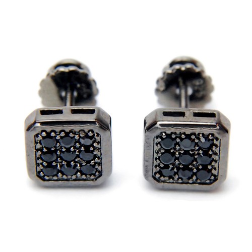 Hip Hop Herren Ohrstecker versilbert Iced Out rund eckig 7 mm 913 - Bild 6 von 6