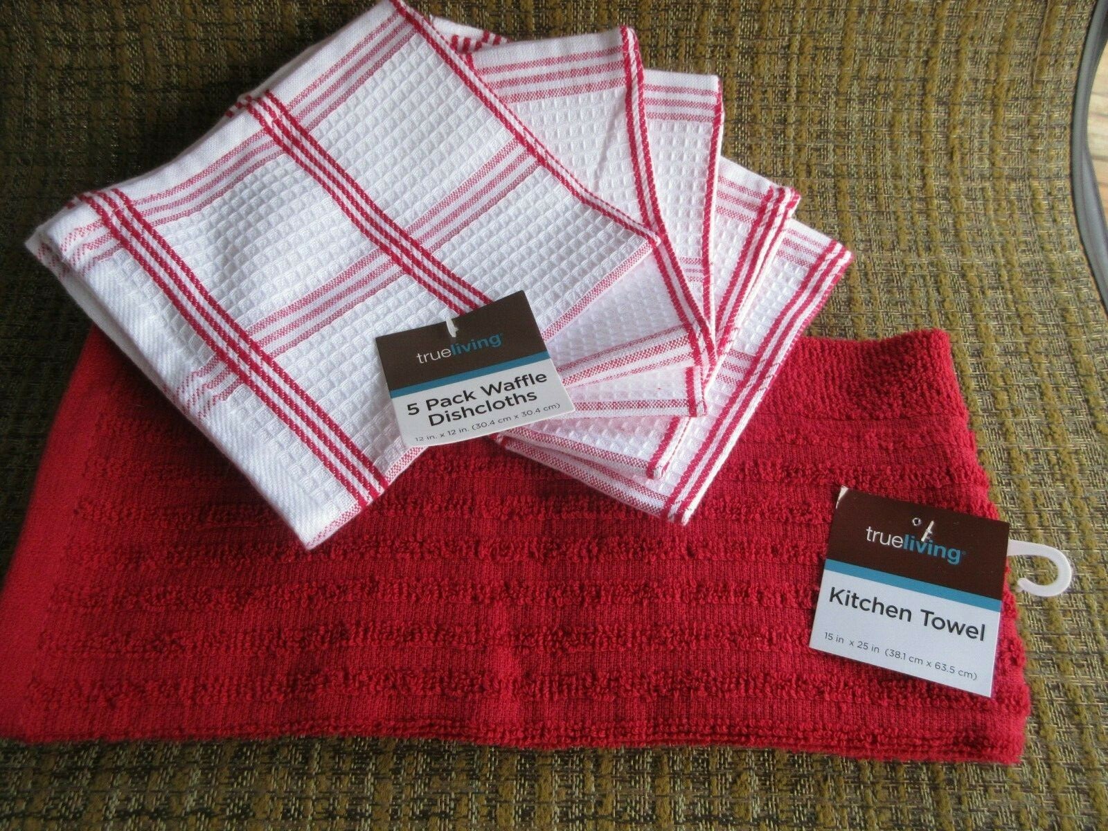6 Pc Set 1 Red Kitchen Towel & 5 Pack Red & White Plaid Waffle