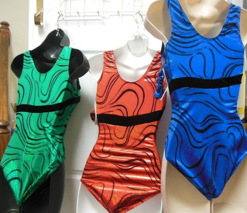 New Metallic Foil Spandex gymnastic leotard 3 colors girls/ladies szs velvet str - Picture 7 of 10