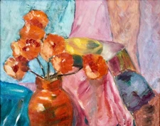 Framed Oil Painting on Canvas Depicting Two Musicians in Expressionist Style – 1