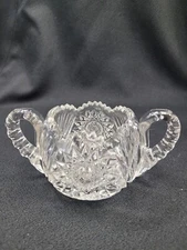 American Brilliant Period (ABP) Cut Glass Hobstar Creamer & Sugar Set.    B