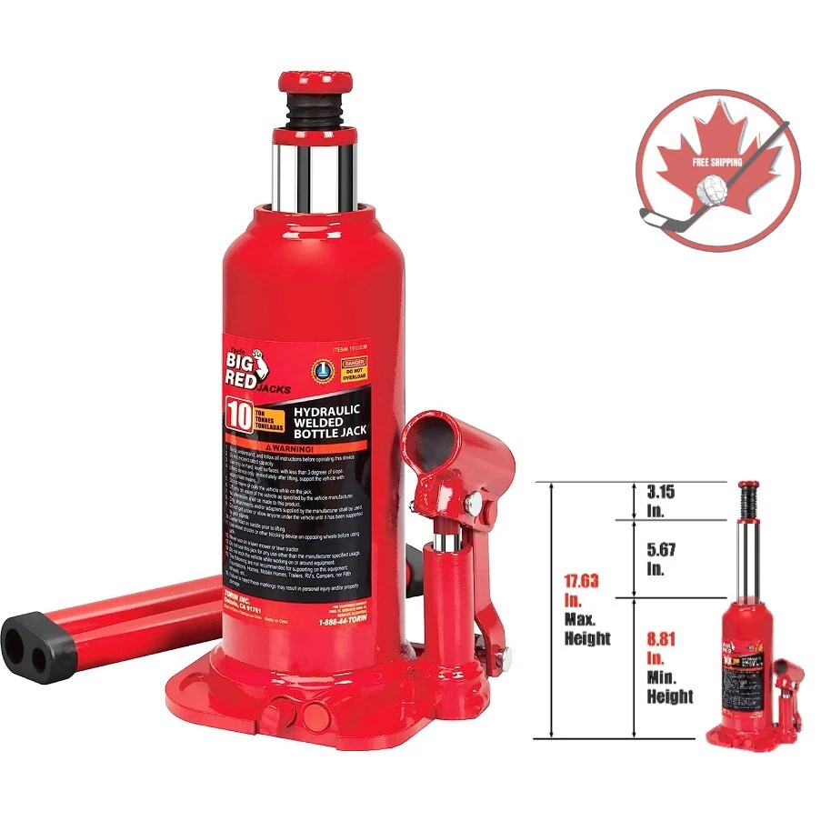 Heavy Duty Industrial Adjustable Hydraulic Bottle Jack 10 Ton Lift Capacity