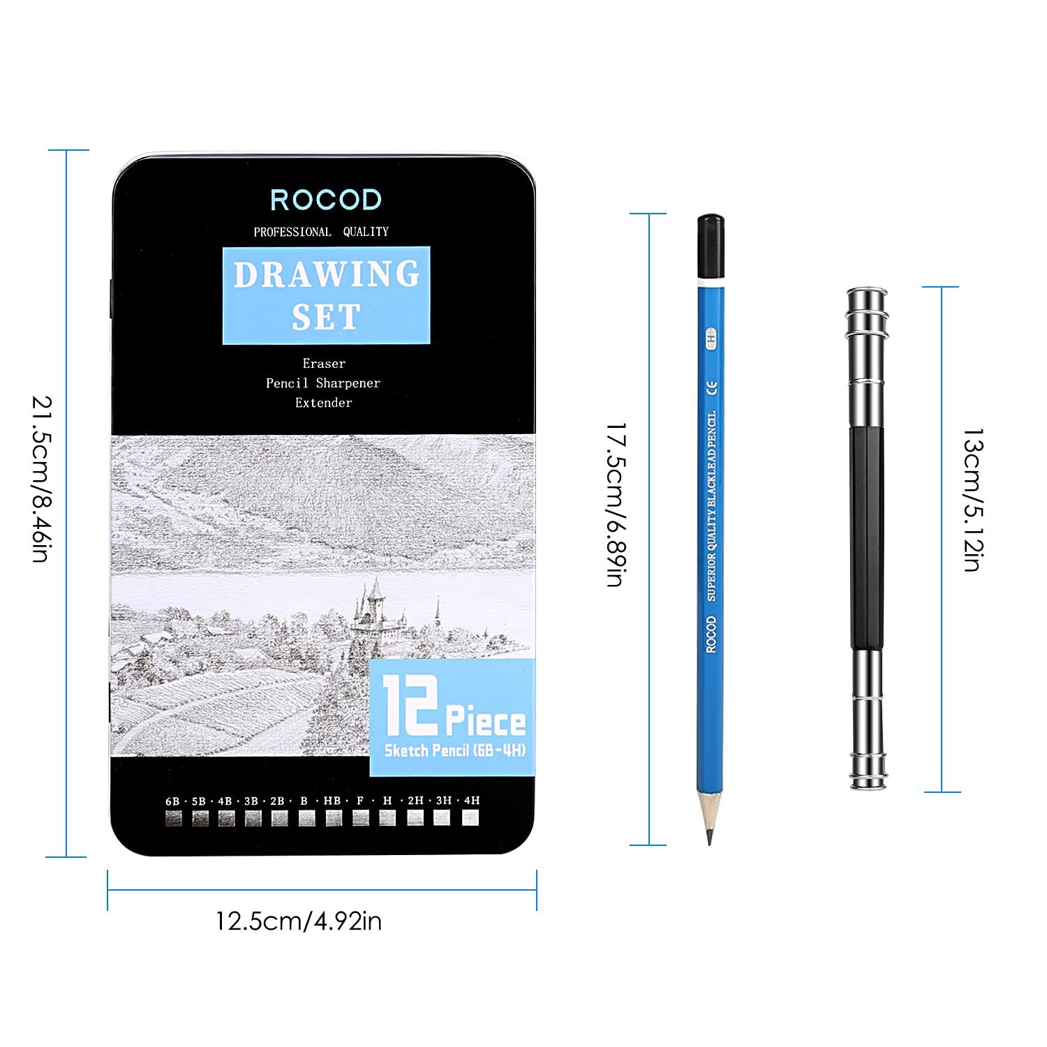 Professional Sketch Pencils 6B-4H for Artists, Beginners, Kids & Adults Drawing.