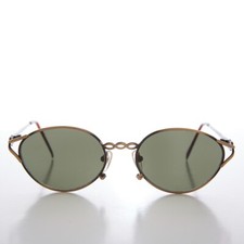 Copper Oval Cat Eye 90s Vintage Sunglasses Green Lens - Vista
