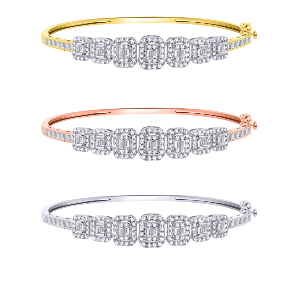 Brazalete brazalete de oro blanco sólido de 10 quilates con halo de diamantes naturales certificado por 1,58 quilates Foto 2 de 4