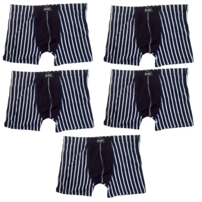 5 Pack Mens Magic 95% Pure Cotton Elastic Stretch Trunks Striped Navy