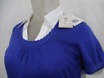ERDOS Women s Silk Cashmere Short Sleeve Blue Lace Pearl Breaded Sweater Small
