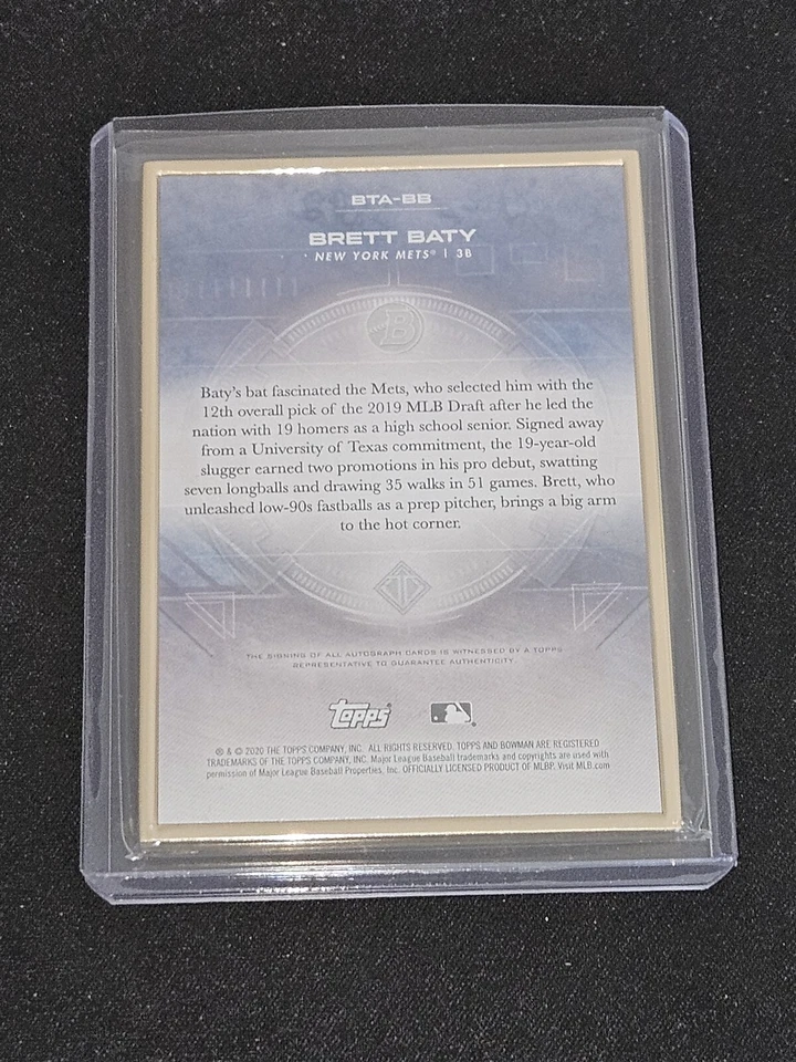2020 Bowman Transcendent Brett Baty Gold Framed Blue Parallel Auto 4/10 Mets - Image 2 of 2