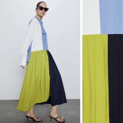 zara pleated patchwork dress NEW ZARA pleated patchwork dress size S