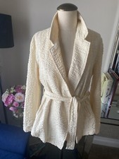 Women  s Free People Belted Blazer Jacket Cotton Blend Size S Ivory Side Pockets