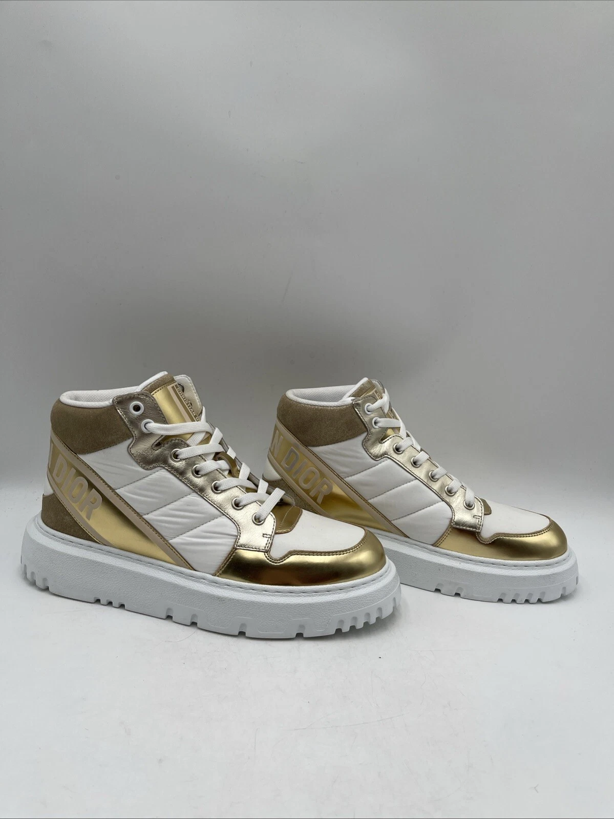 Baskets montantes homme Christian Dior D PLAYER blanc/or à lacets pointure 39