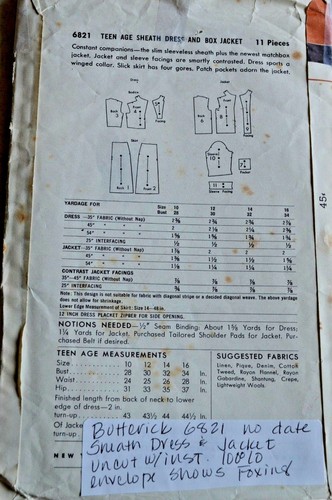 1954 Uncut Butterick Women Sheath Dress Jacket Pattern #6821 Size 16 Bust 34 - Picture 5 of 6