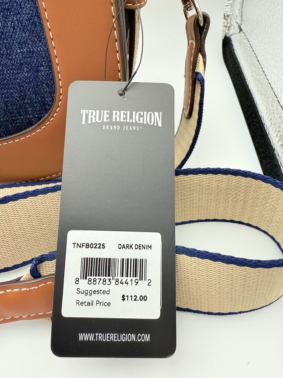 NWT Original TRUE RELIGION Flap Denim Saddle Crossbody Bag Stitched Blue Brown image 5