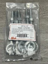 Lot of 5  3/8" x 4-1/2" Long Eye Bolts with Nut Galvanized Light Duty  WL 1200 #