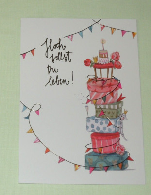 1x Postkarten Hoch sollst Du leben ! Silke Leffler  gold Geburtstag Geschenke Tu