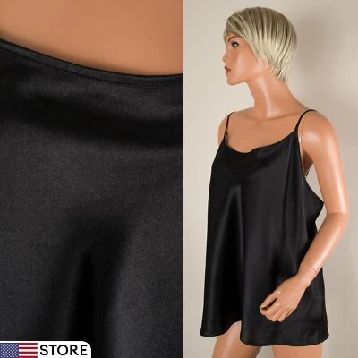 💖 COVINGTON Woman Plus 24-26 Black Satin Stretch Cami Tank Top Spaghetti Strap - Image 1 of 4