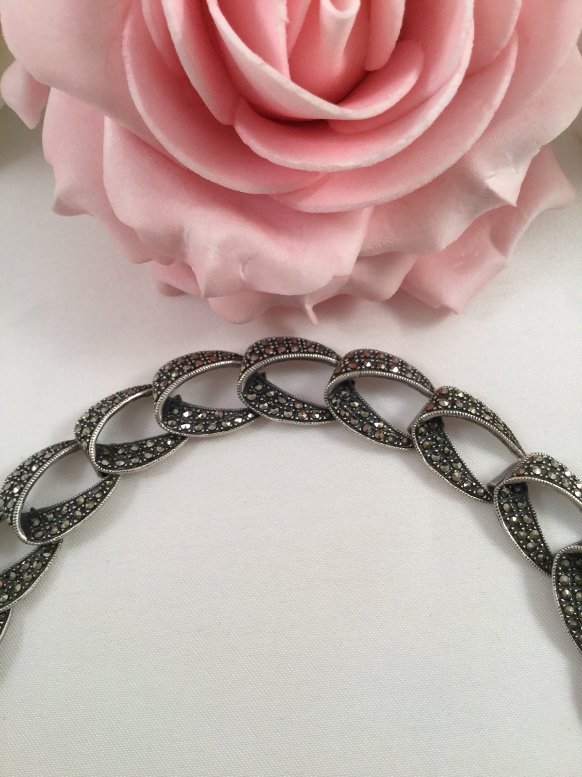 Antique Vintage Jewelry Sterling Silver Bracelet Marcasites Art Deco