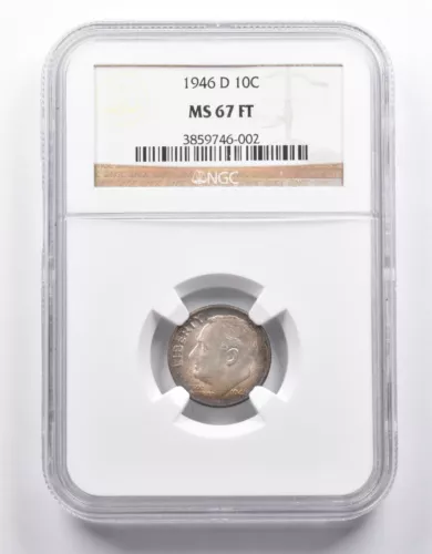 MS67 FT 1946-D Roosevelt Dime NGC Insane Color *0916